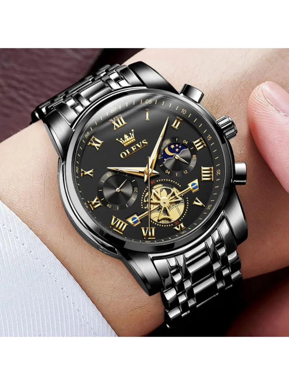 Luxury Waterproof Big Face Stainless Steel Multifunction Men's Watch - Stylish